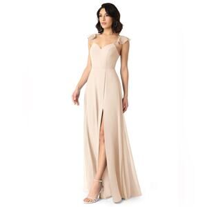 AZAZIE | Everett White Alabaster A-Line V-neck Ruched Chiffon
Dress Size A6